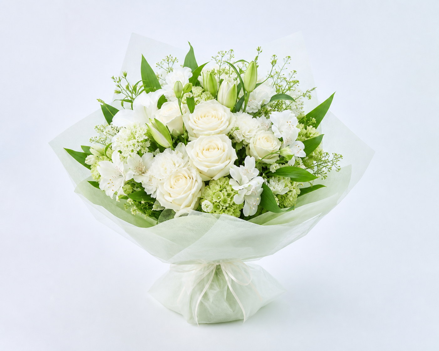 白とグリーンの花束